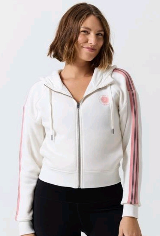 Pure Barre Full Zip Striped Hoodie- Ivory