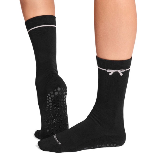 Pure Barre White Bow Crew Sticky Socks