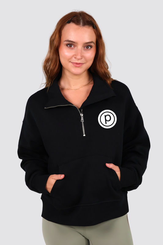 Pure Barre 1/4 Zip Logo Sweatshirt- Black