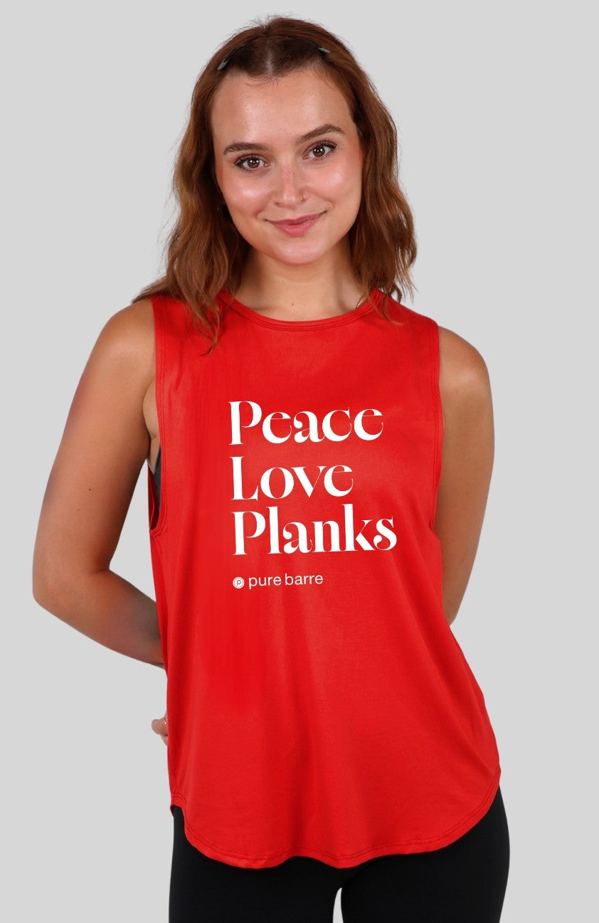 Pure Barre Peace, Love, Planks Tank- Red