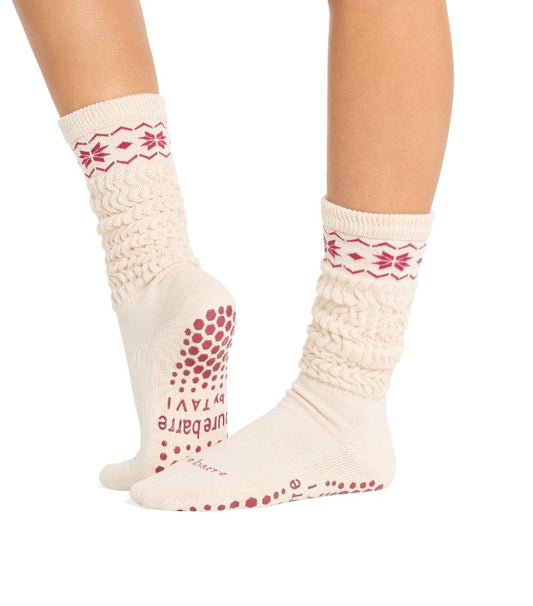 Pure Barre Cranberry Argyle Sticky Crew Socks