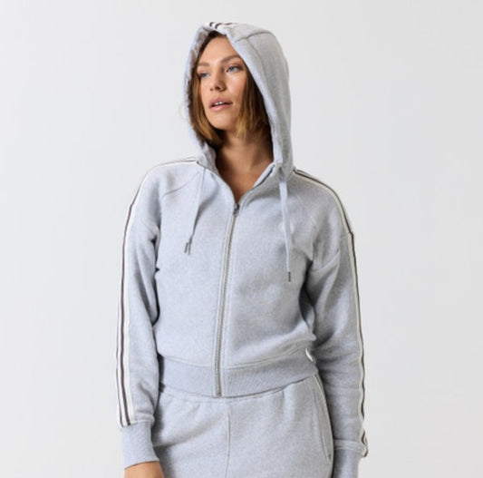 Pure Barre Full Zip Striped Hoodie- Gray