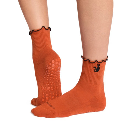 Pure Barre Aria Black Cat Ruffle Sticky Socks