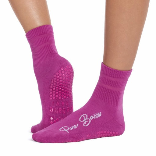 Pure Barre Aria Magenta Sheer Stripe Crew Sticky Socks