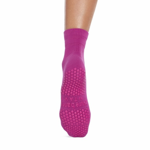 Pure Barre Aria Magenta Sheer Stripe Crew Sticky Socks