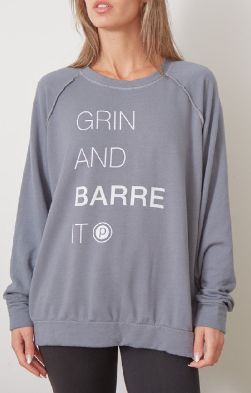 Good hYOUman Pure Barre Vita "Grin and Barre It" Sweatshirt- Slate