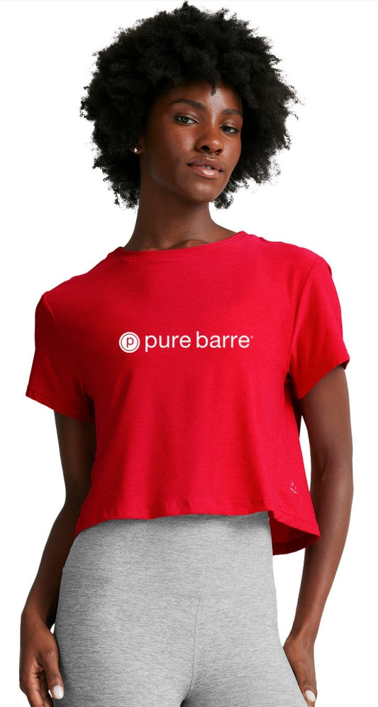 Pure Barre Beyond Yoga Featherweight Supreme Cropped Tee- Candy Apple Red