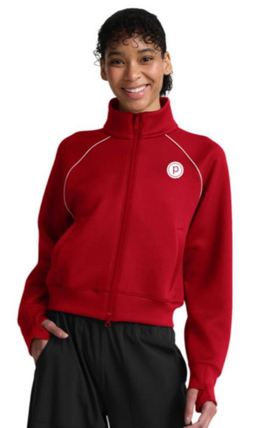 Beyond Yoga Pure Barre Piped Zip Front Jacket- Holly Red
