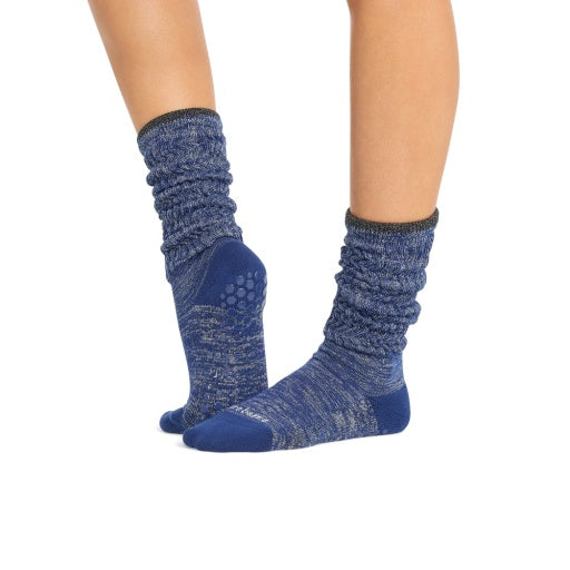 Pure Barre Cobalt Lurex Sticky Crew Socks