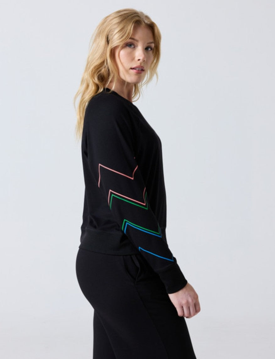 Pure Barre Lightweight Chevron Crewneck- Black