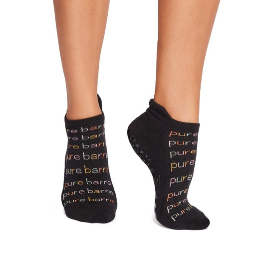 Pure Barre Rainbow Repeating PB Sticky Socks- Black