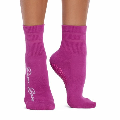 Pure Barre Aria Magenta Sheer Stripe Crew Sticky Socks