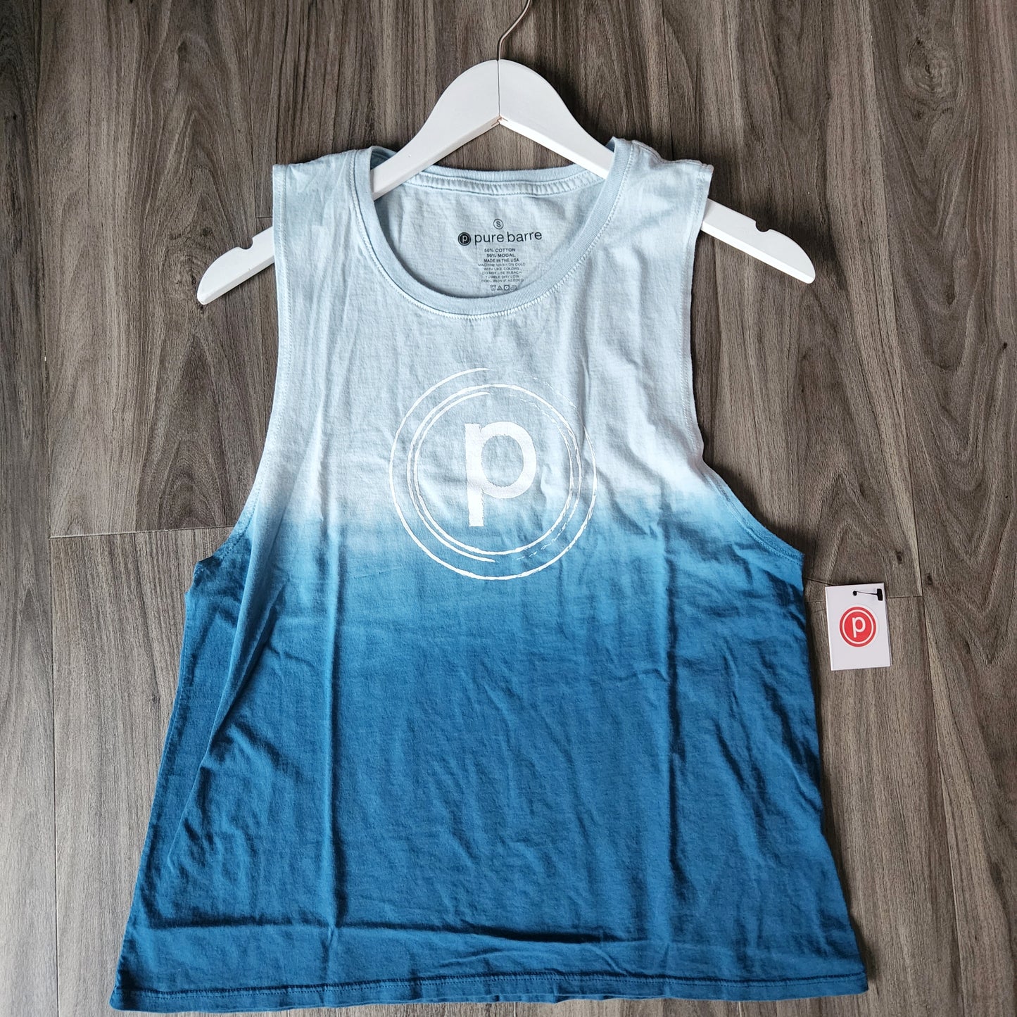 Pure Barre Circle P Gradient Tank- Teal Ombre