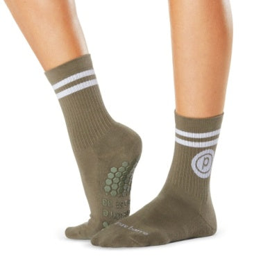 Pure Barre Olive Green Circle P Crew Sticky Socks