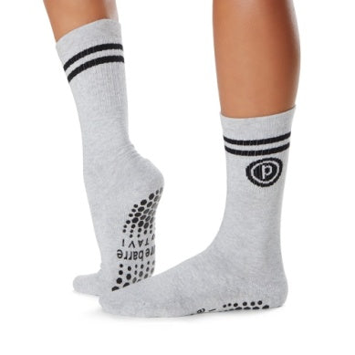 Pure Barre Light Gray and Black Circle P Crew Sticky Socks