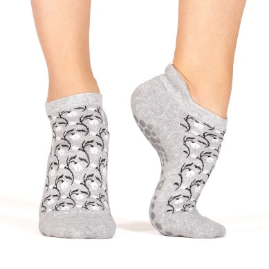 Pure Barre Gray Floral Sticky Socks- Misty